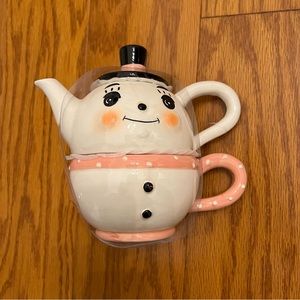 Charming Snowman Teapot Set - White and Pink transpac Johanna Parker new tea